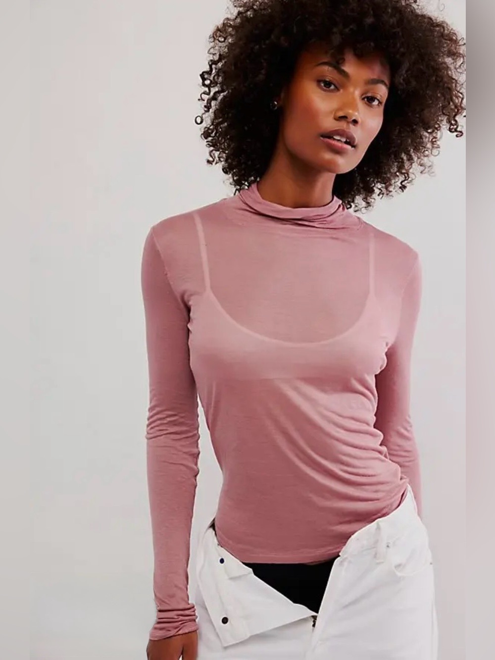 Free People On Air Turtleneck Mauve Sheer Layering Top Boho Size Small Brand New